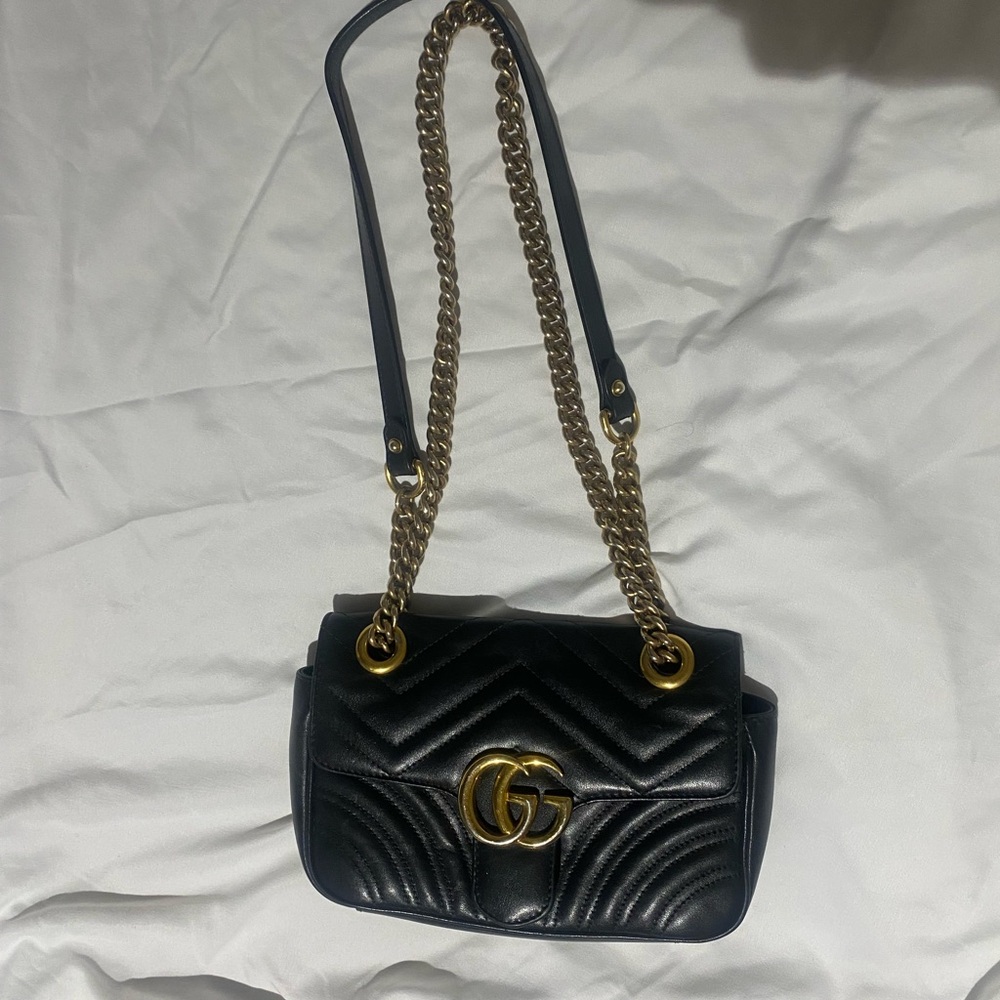 Black Quilted Shoulder Bag with Gold Chain